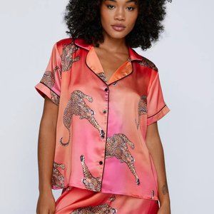 NASTY GAL Tiger Print Satin Pajamas Short Set Pink / Orange
